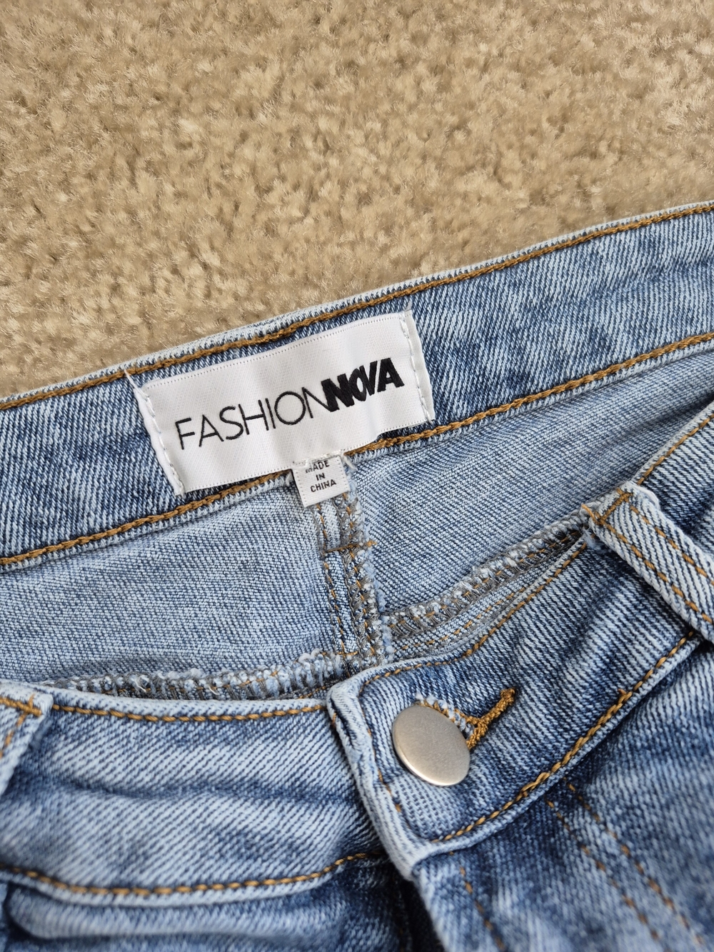 Fashion Nova Light Blue High-Rise Distressed Jean Shorts - Picture 3 of 5